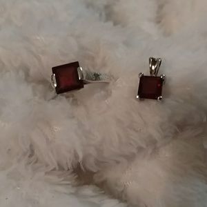 Sterling silver and Garnet ring and pendant